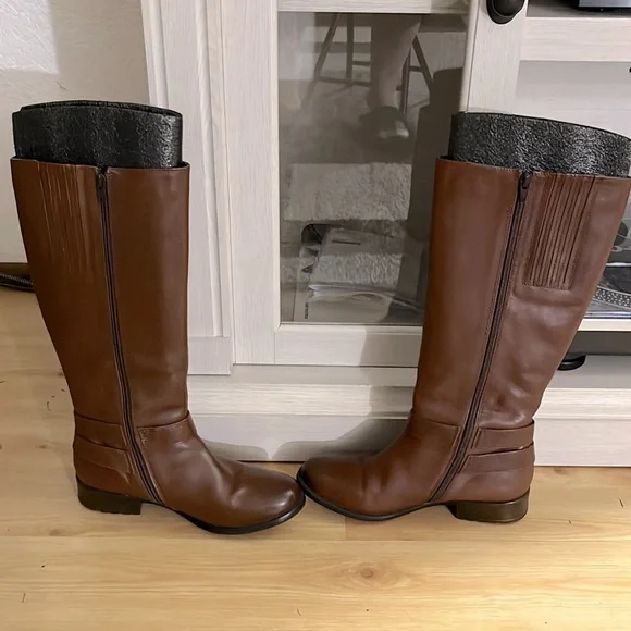 CLARKS Plaza Steer Brown Strappy Leather Riding boots Size 9 - Picture 5 of 14